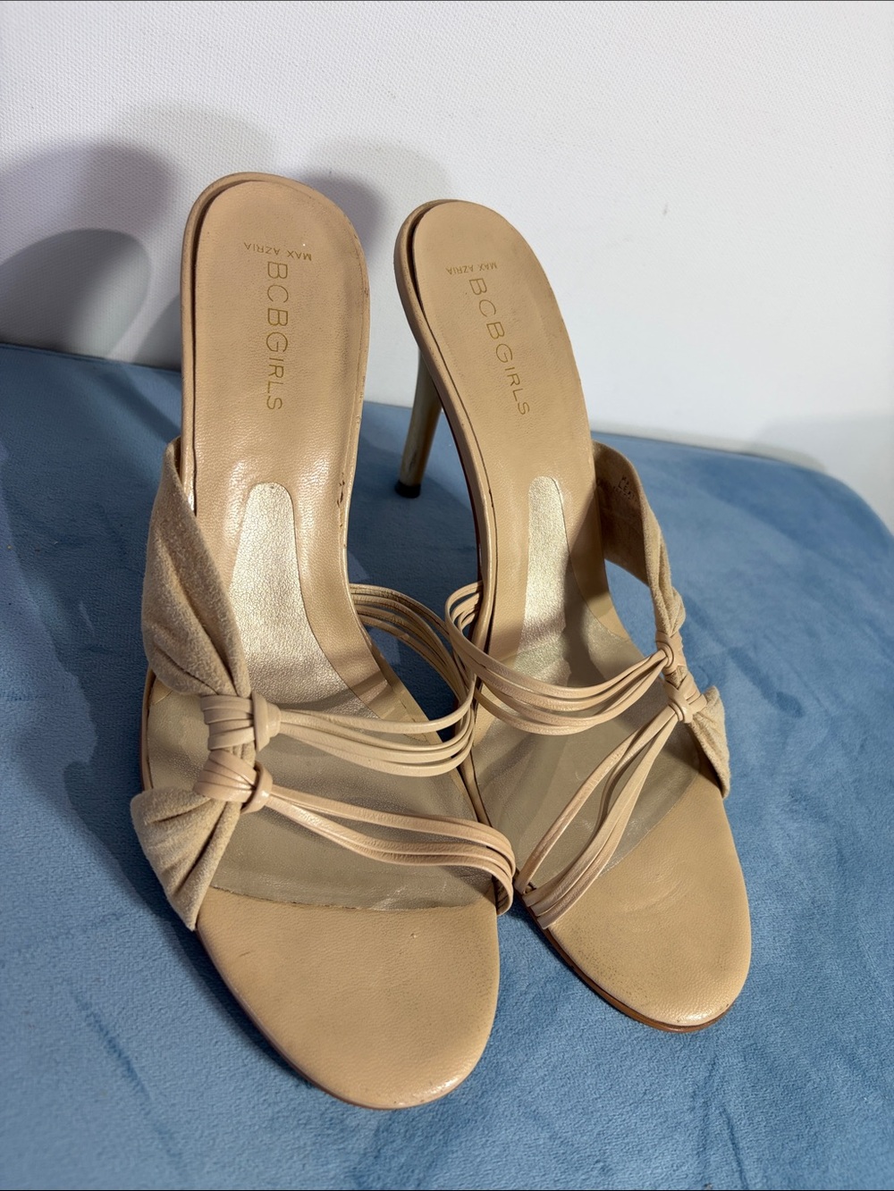 BCBGeneration Beige Strappy Knot Stiletto Sandals 38 (8)